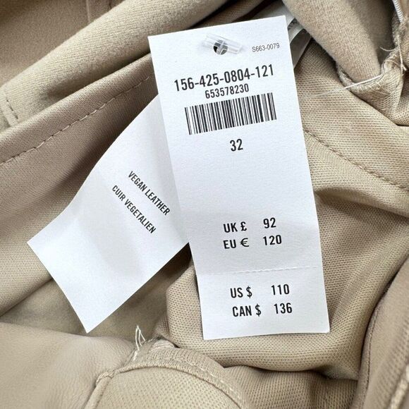 Abercrombie & Fitch Vegan Faux Leather Slim Flare Leg Pants Taupe 32x29 NEW - Picture 7 of 16